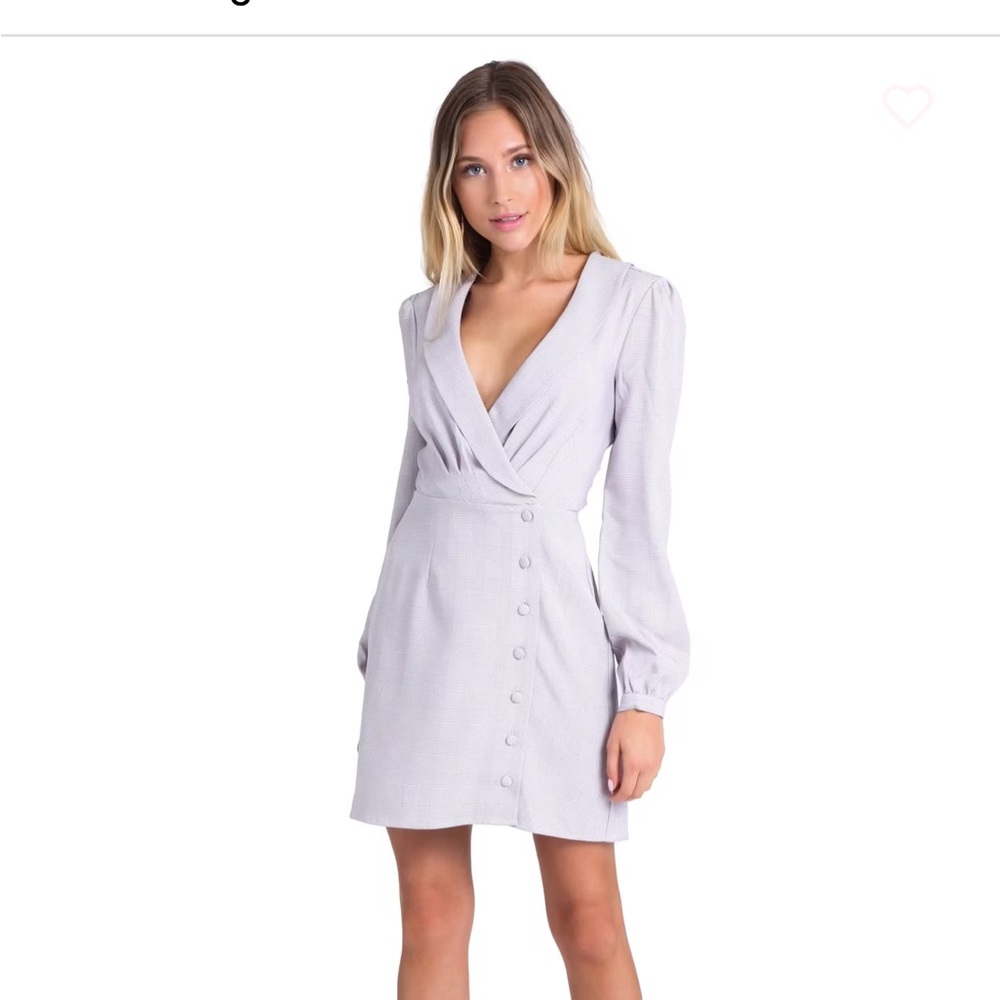 WAYF Small Rozy Button Down Glen Plaid Dress Purple Lavender Tweed  Size S
